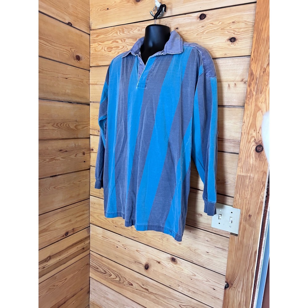 Vintage Rugby Shirt Mens Large Blue Striped Padded Compagnie Des Athletiques - Picture 3 of 9